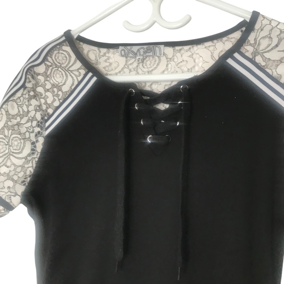 Lace-Up Neck Sheer Sleeves Striped Trim Bodycon Dress Size M - Picture 6 of 15